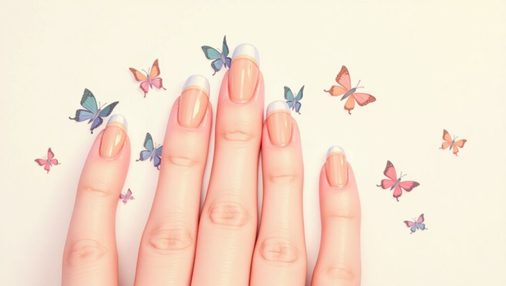 Pastel French Tips with Mini Butterflies