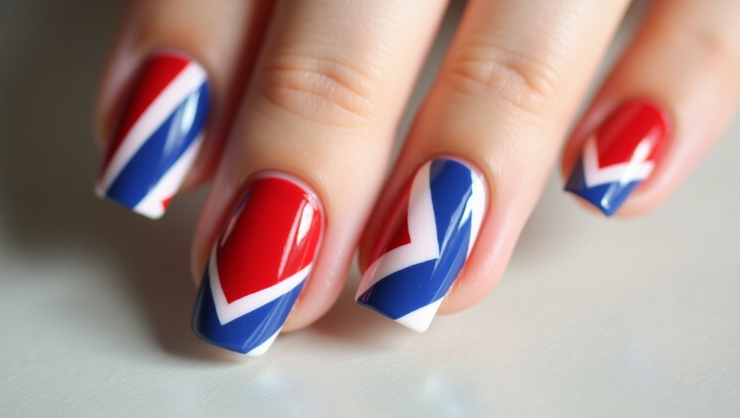 red blue classic nails