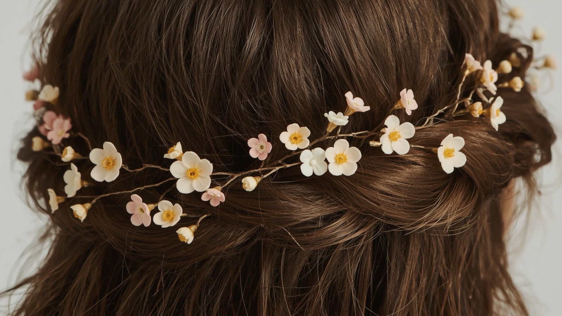 15 Stunning Braided Hairstyle of Crown braid adorned with small flowers.
