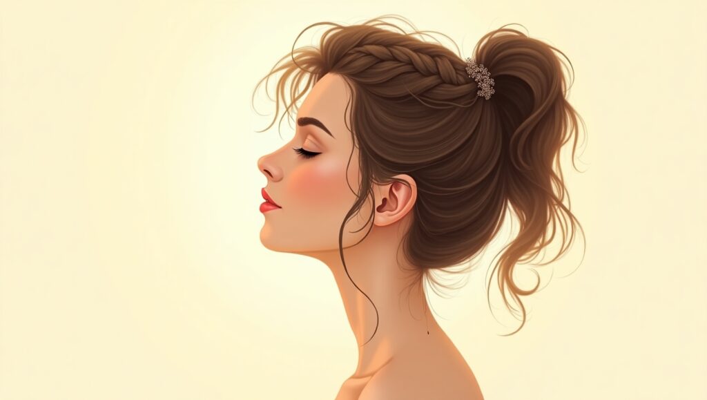 15 Stunning Braided Hairstyle of High ponytail with braided detail.