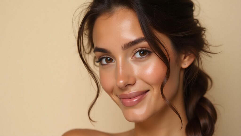 15 Stunning Braided Hairstyle of Woman with a loose side braid and natural makeup