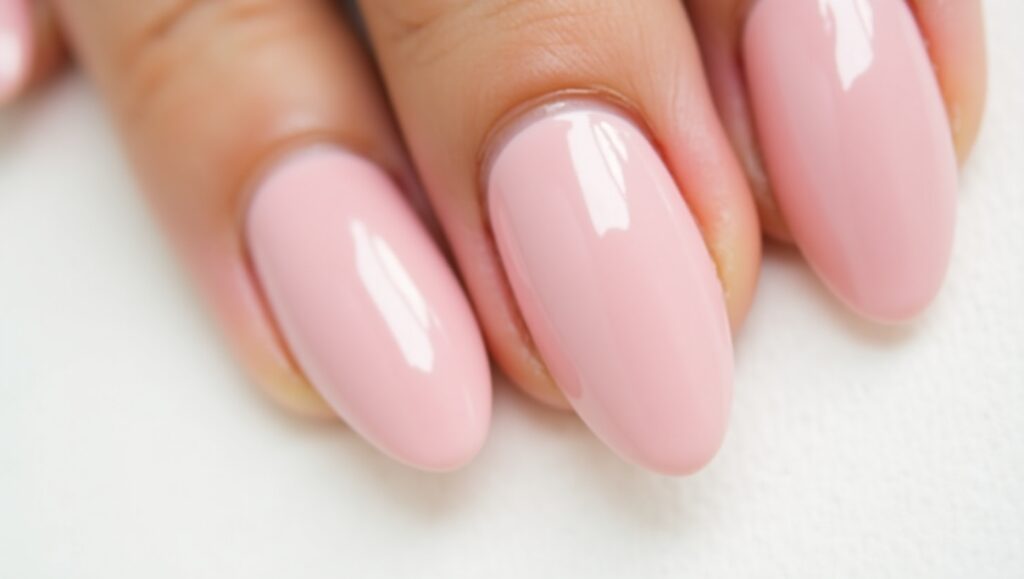 Almond nail shape with soft pink polish