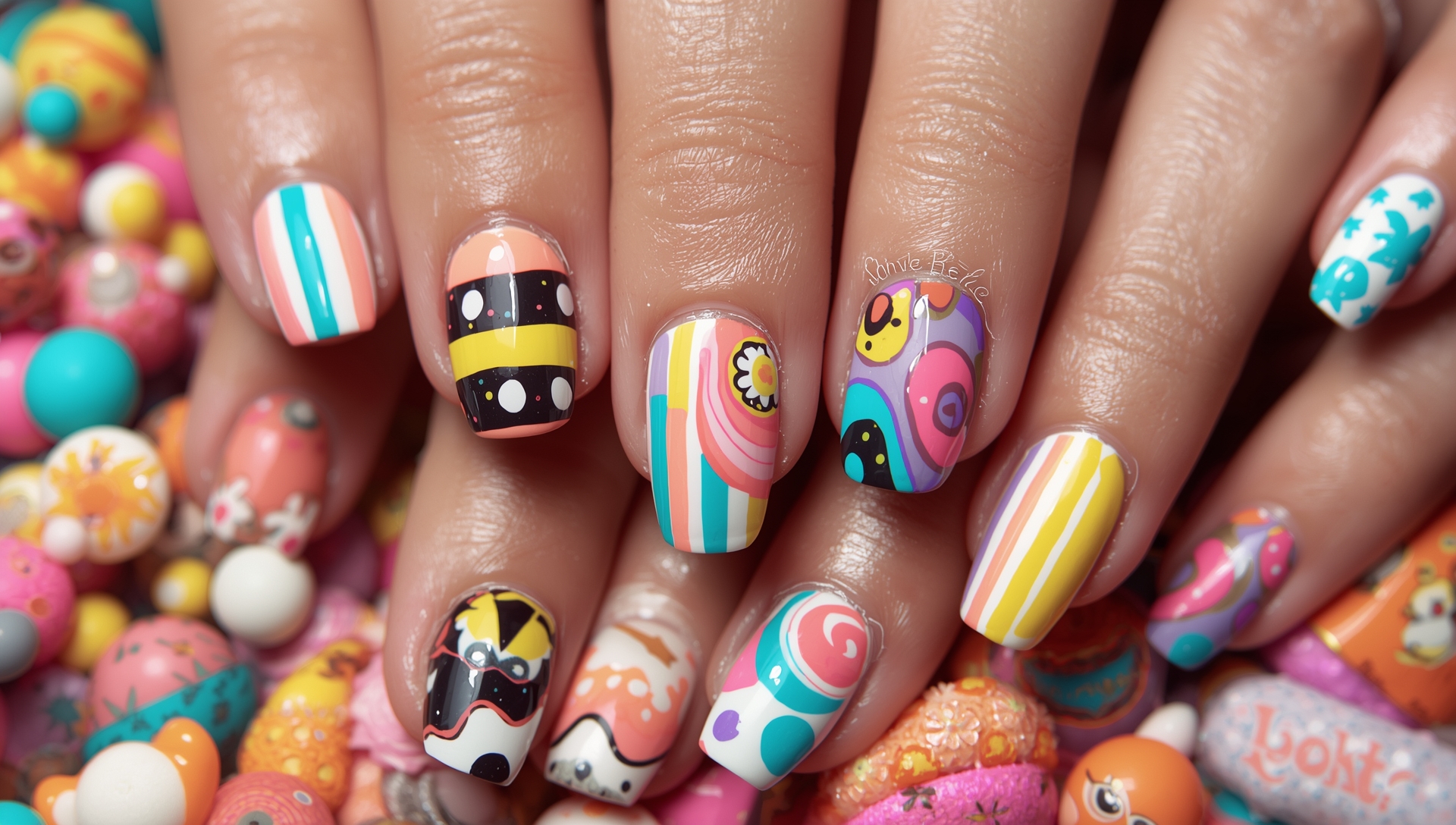 Artistic chaos – a curated mix-and-match nail design