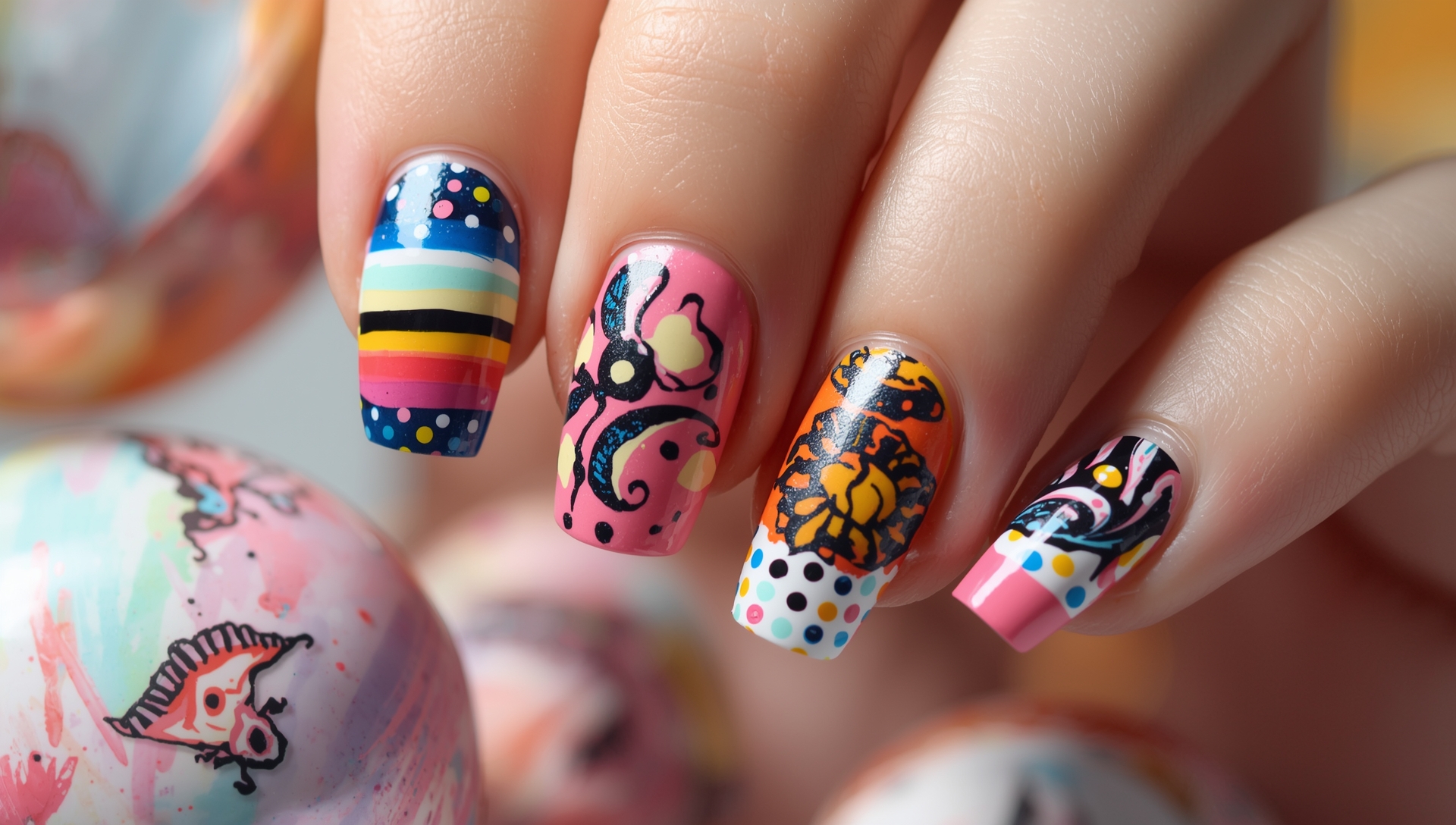 Artistic chaos – a curated mix-and-match nail design