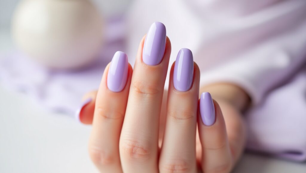 Glassy lavender jelly nails perfect for soft summer looks