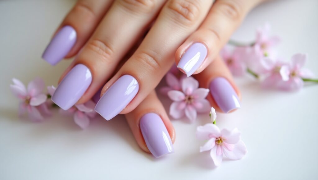 Glassy lavender jelly nails perfect for soft summer looks